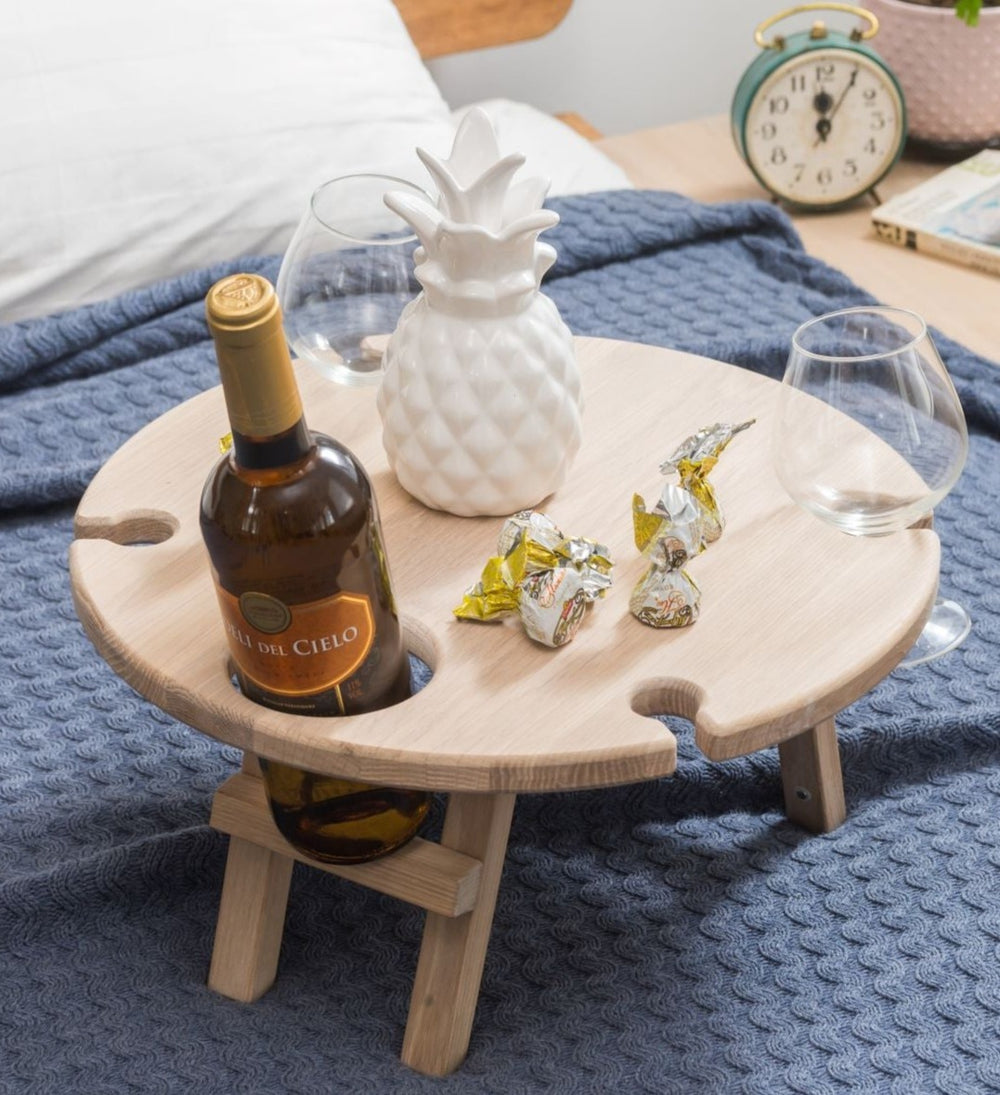 NordicStory Mini mesa de vino plegable de madera maciza roble mesa plegable de picnic