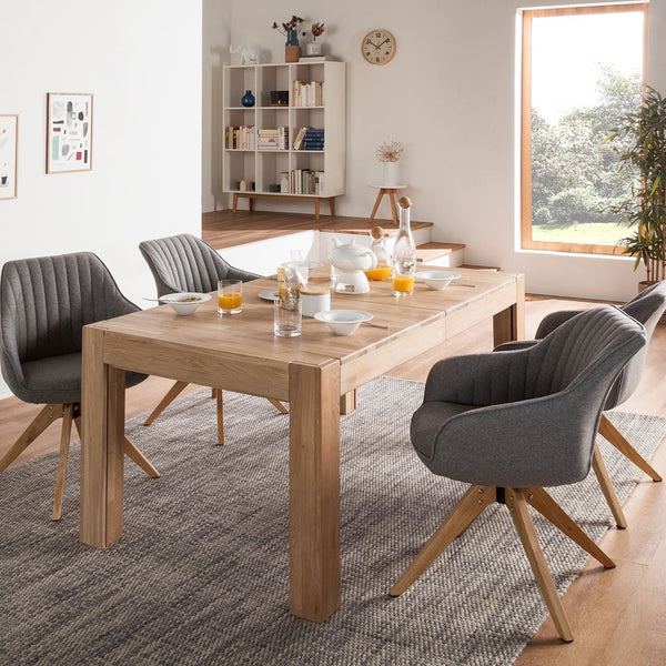 NordicStory Mesa extensible de comedor de madera maciza de roble 