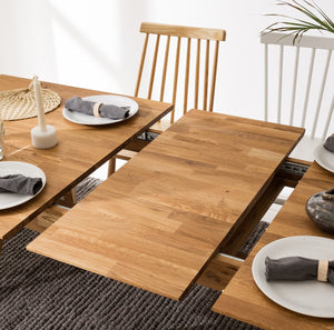 NordicStory Mesa de comedor rectangular y extensible de madera maciza de roble Escandi