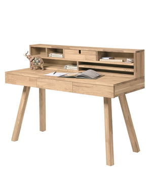 NordicStory Mesa escritorio de madera maciza de roble Einstein 2 con estanteria flotante