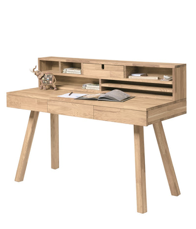 NordicStory Mesa escritorio de madera maciza de roble "Einstein 2" con estanteria flotante