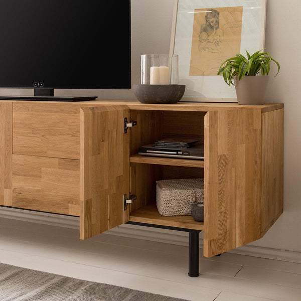 Mueble de TV de madera maciza de roble Wardi, 220 x 40 x 65 cm. | NordicStory