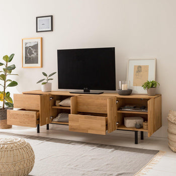 NordicStory Mueble de TV  madera maciza roble diseno industrial escandinavo 
