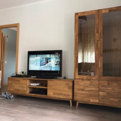 NordicStory Mueble de TV de madera maciza de roble "Escandi" 180 x 39 x 54 cm.
