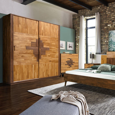 NordicStory Comoda con 4 cajones de madera maciza roble cajonera para dormitorio escandinavo nordico retro 