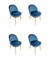 NordicStory Pack de 4 Sillas de Comedor Clara, Estructura de Madera Maciza de Roble, Tapizado en Color Azul Monako