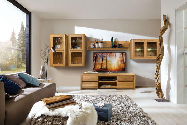 NordicStory armario de pared madera maciza roble almacenaje con cristal escandinavo 