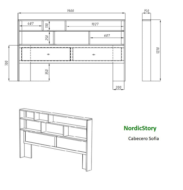 NordicStory Cabecero de madera maciza de roble Sofia 190 x 15 x 120 cm.