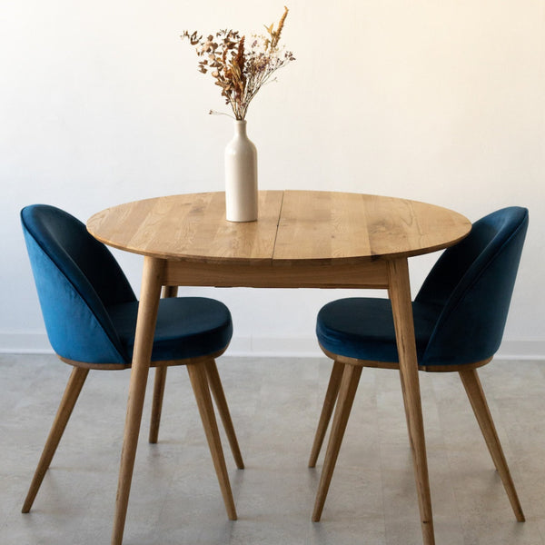  NordicStory Mesa de comedor redonda y extensible de madera maciza de roble
