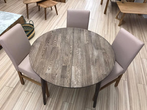NordicStory Mesa de comedor de madera maciza de roble extensible redonda 