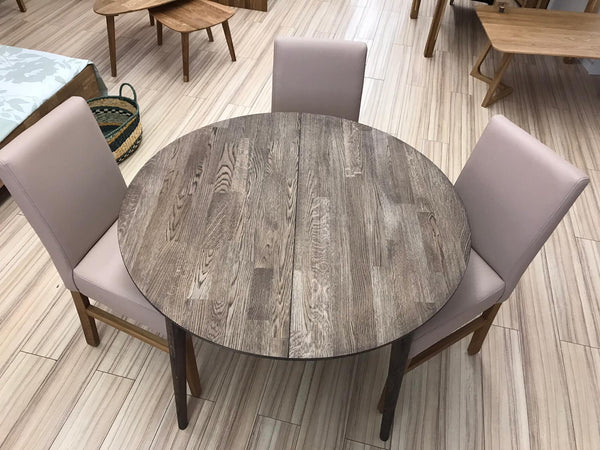 NordicStory Mesa de comedor de madera maciza de roble extensible redonda 