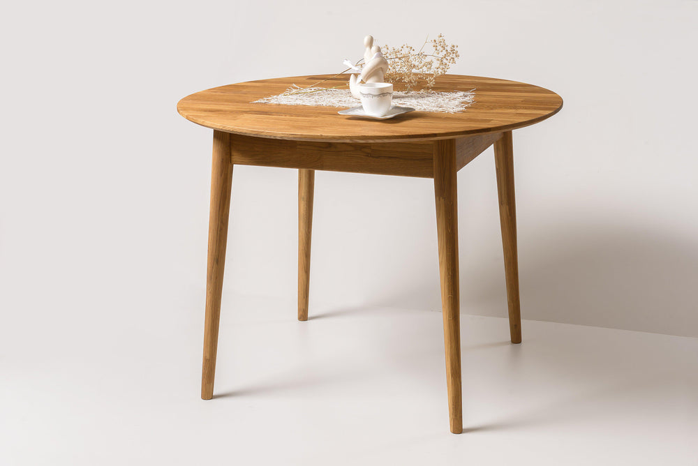 NordicStory Mesa redonda de comedor de madera maciza de roble 