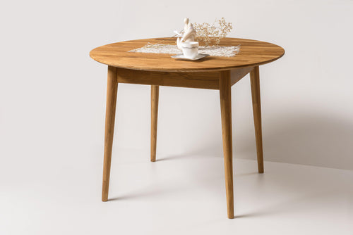 NordicStory Mesa redonda de comedor de madera maciza de roble 