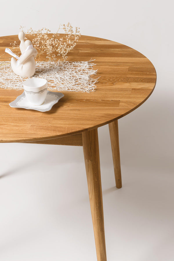 NordicStory Mesa redonda de comedor de madera maciza de roble 
