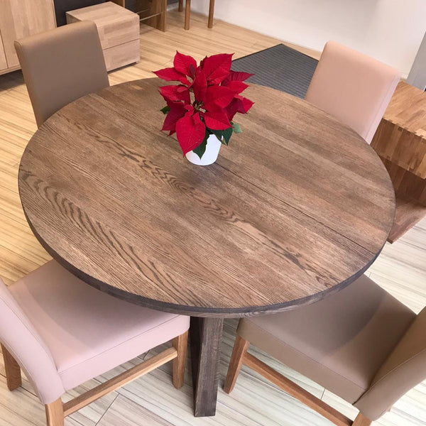 NordicStory Mesa de comedor de madera maciza de roble redonda extensible