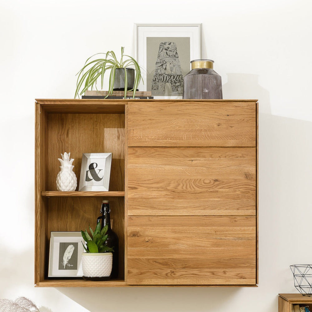 NordicStory Armario flotante de madera maciza de roble mueble para colgar